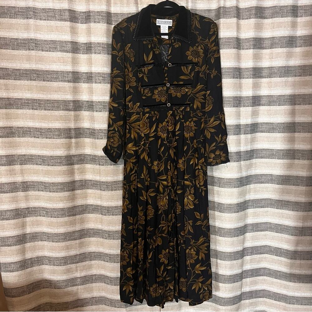 Jessica Howard Black And Tan‎ Floral Midi Dress Size 14